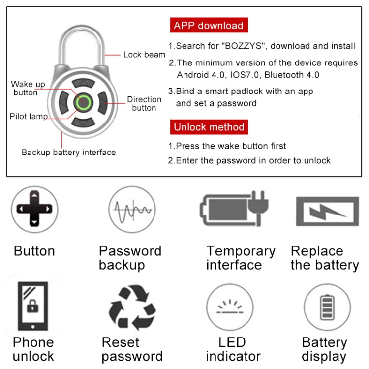 Intelligent Bluetooth Key Password Padlock Remote Unlocking for iOS / Android