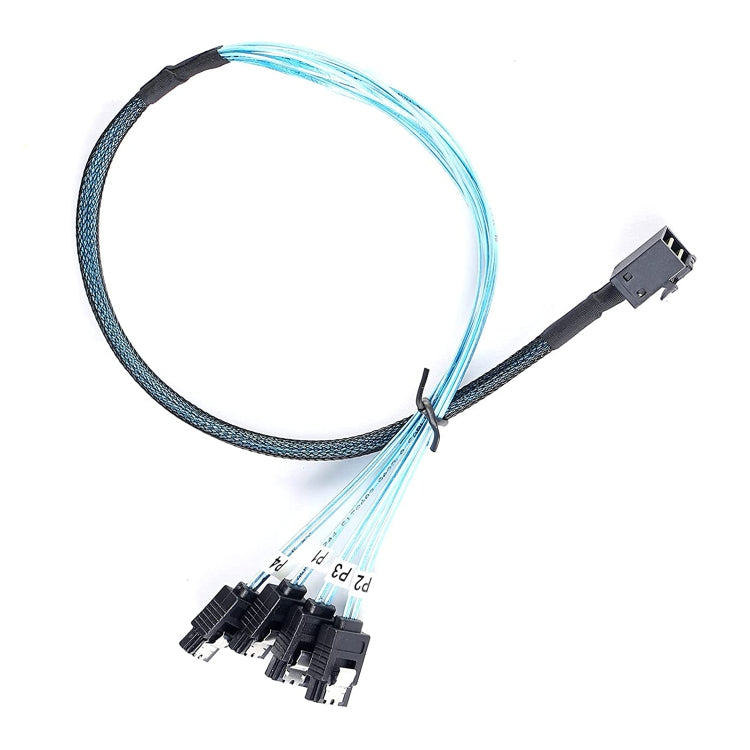 Mini SAS SFF-8643 Host to 7-Pin 4 SATA Target Hard Disk 6Gbps Data Server Raid Cable, Length: 1m