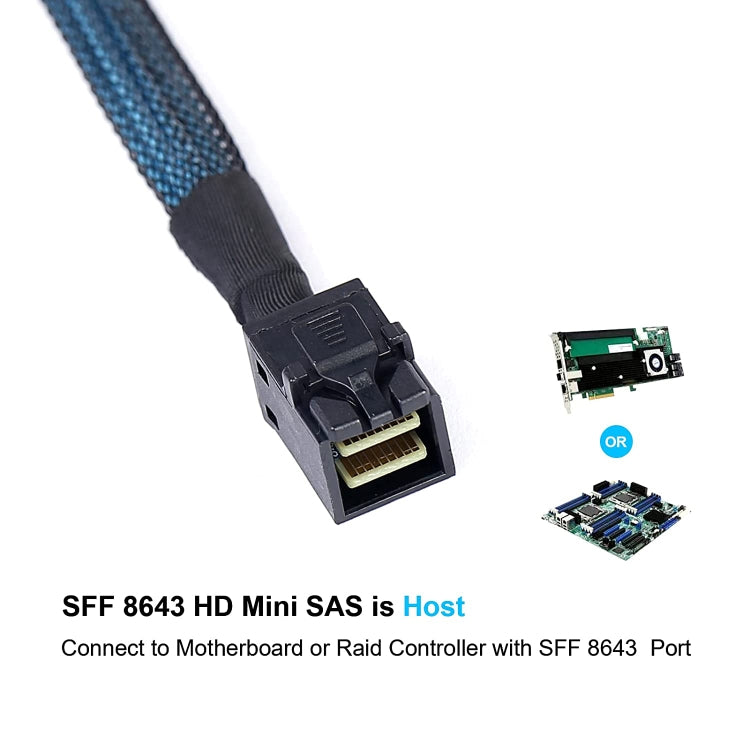 Mini SAS SFF-8643 Host to 7-Pin 4 SATA Target Hard Disk 6Gbps Data Server Raid Cable, Length: 1m