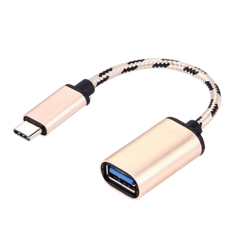 15cm Woven Style Metal Head USB-C / Type-C Male to USB 2.0 Female Data Cable