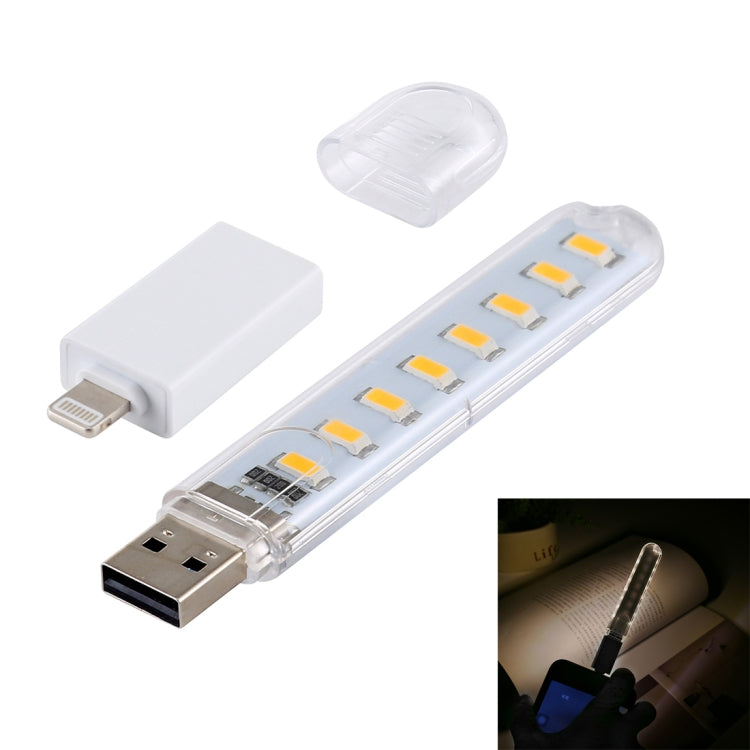 8LEDs 5V 200LM USB LED Book Light Portable Night Light, with 8 Pin Adapter — view 7