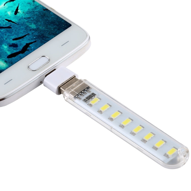 8LEDs 5V 200LM USB LED Book Light Portable Night Light, with Micro Adapter