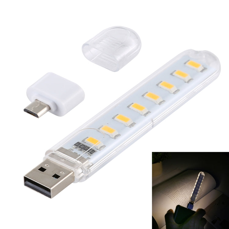 8LEDs 5V 200LM USB LED Book Light Portable Night Light, with Micro Adapter