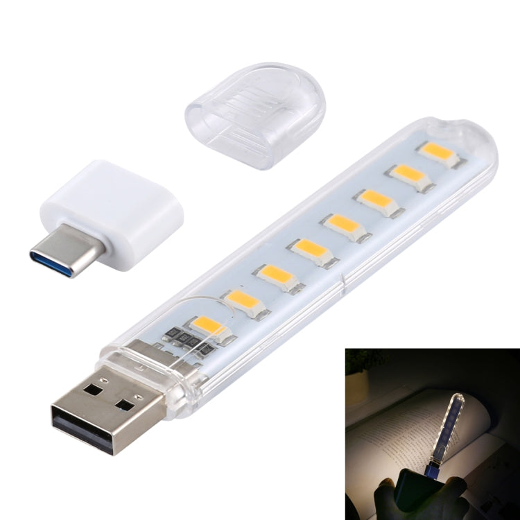 8LEDs 5V 200LM USB LED Book Light Portable Night Light, with Type-C Adapter — view 7