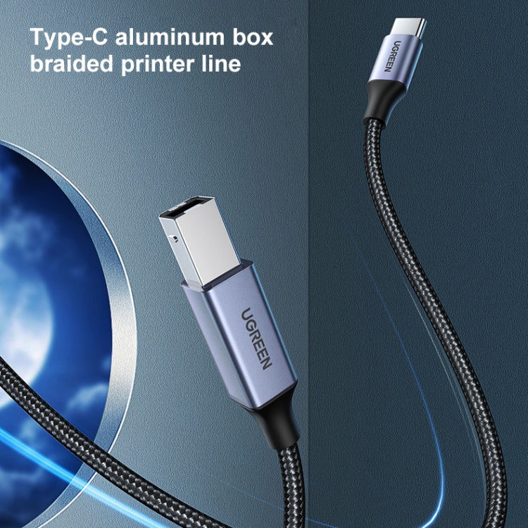 Ugreen Type-C / USB-C to Type-B Printer Nylon Braid Connect Data Cable, Length: 1.5m