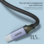 Ugreen Type-C / USB-C to Type-B Printer Nylon Braid Connect Data Cable, Length: 1.5m