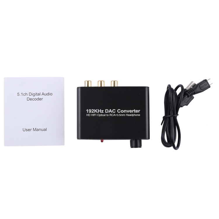 Converter HD HIFI Optical to RCA+3.5mm Headphone 5.1 Channel Digital Audio Converter with Volume Control, 192KHz DAC