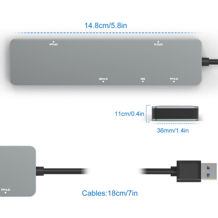 Rocketek CR308 USB3.0 Multi-function Card Reader CF / CFast / SD / MS / TF Card 5 in 1 — view 3
