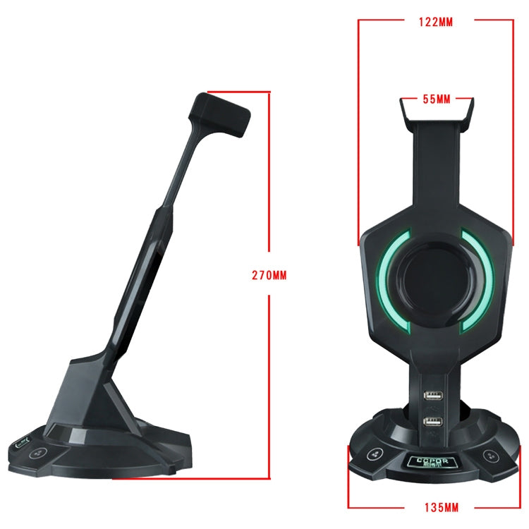 R-008-02 Luminous Integrated Mecha-shaped Headset Holder with Dual USB Ports & Computer Switch — view 3