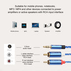 REXLIS 3610 3.5mm Male to Dual RCA Gold-plated Plug Blue Cotton Braided Audio Cable for RCA Input Interface Active Speaker, Length: 1.8m