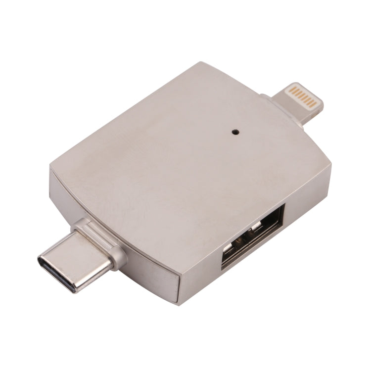 Type-C / USB-C + 8 Pin + Dual USB Multi-function Adapter with Dual OTG Function, 4 In 1