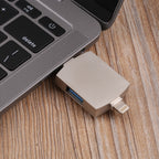 Type-C / USB-C + 8 Pin + Dual USB Multi-function Adapter with Dual OTG Function, 4 In 1