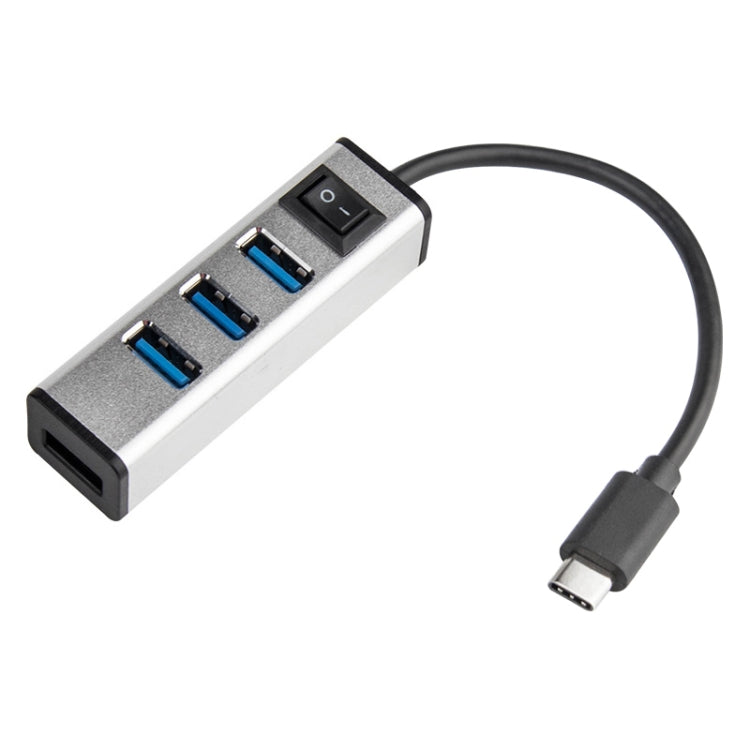 USB-C / Type-C to 4 USB 3.0 Ports Aluminum Alloy HUB with Switch, USB-C / Type-C — USB-C / Type-C