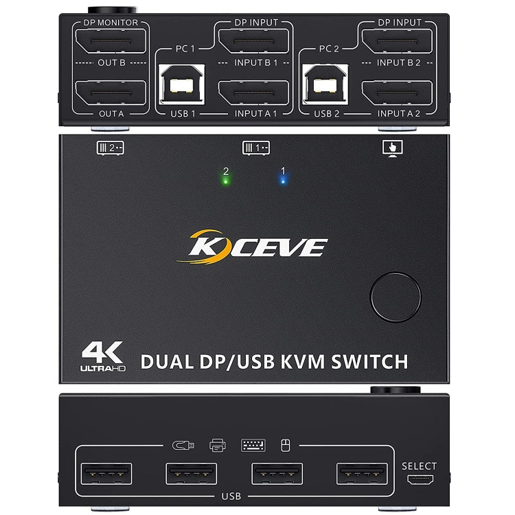 KC-KVM202DPA-USB2.0 DP 3DP+3DP KVM Switch — KC-KVM202DPA