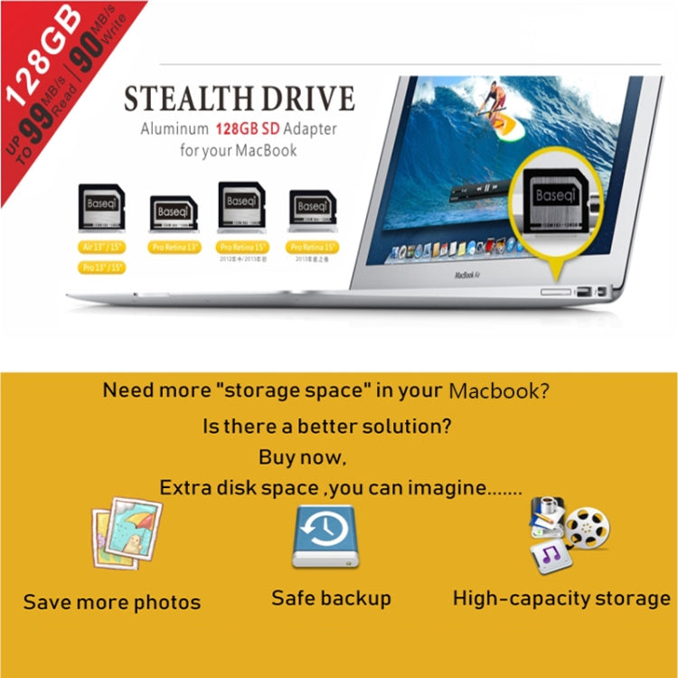 BASEQI 504MSV 128GB Aluminum Alloy TF Memory Card for Macbook Pro Retina 15 inch (End of 2013 - after) Laptops