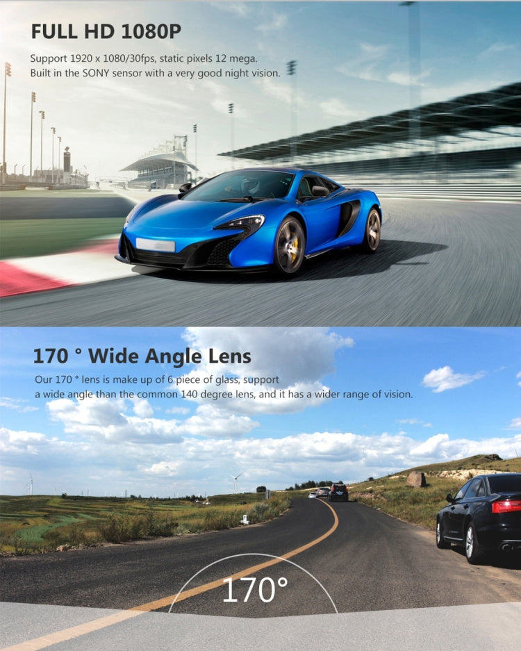 A305 Car DVR Camera 2.45 inch IPS Screen Full HD 1080P 170 Degree Wide Angle Viewing, Support Motion Detection / TF Card / G-Sensor / WiFi / HDMI