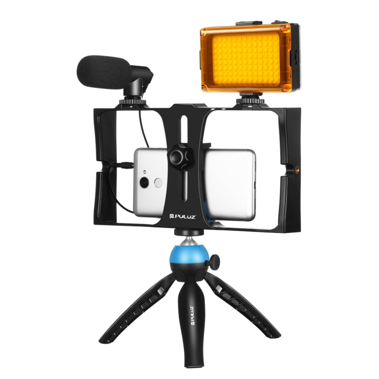 PULUZ 4 in 1 Vlogging Live Broadcast LED Selfie Light Smartphone Video Rig Kits with Microphone + Tripod Mount + Cold Shoe Tripod Head for iPhone, Galaxy, Huawei, Xiaomi, HTC, LG, Google, and Other Smartphones, 4-in-1(US)         ...