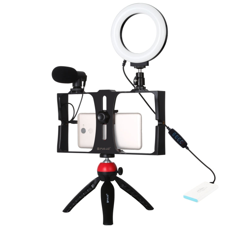 PULUZ 4 in 1 Vlogging Live Broadcast Smartphone Video Rig + 4.7 inch 12cm Ring LED Selfie Light Kits with Microphone + Tripod Mount + Cold Shoe Tripod Head for iPhone, Galaxy, Huawei, Xiaomi, HTC, LG, Google, and Other Smartphones — view 15