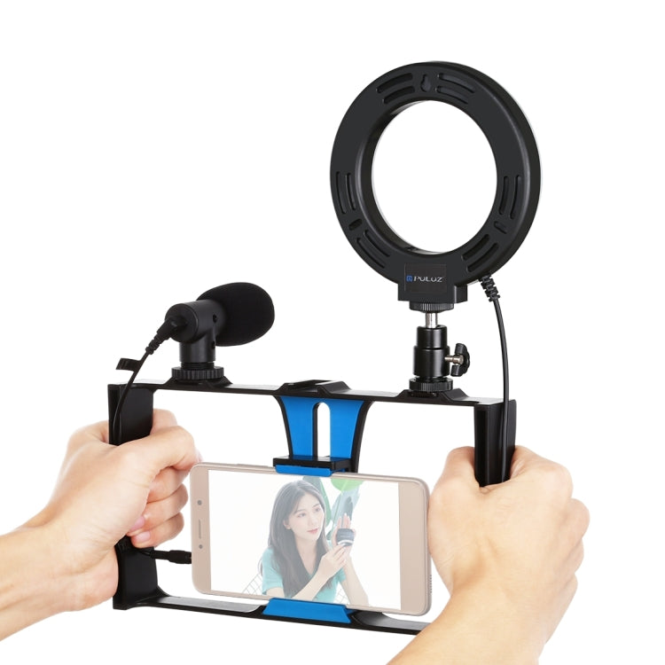 PULUZ 3 in 1 Vlogging Live Broadcast Smartphone Video Rig + Microphone + 4.7 inch 12cm Ring LED Selfie Light Kits with Cold Shoe Tripod Head for iPhone, Galaxy, Huawei, Xiaomi, HTC, LG, Google, and Other Smartphones