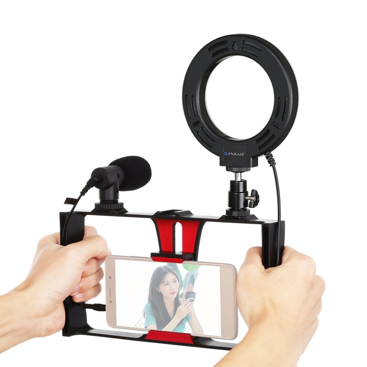 PULUZ 3 in 1 Vlogging Live Broadcast Smartphone Video Rig + Microphone + 4.7 inch 12cm Ring LED Selfie Light Kits with Cold Shoe Tripod Head for iPhone, Galaxy, Huawei, Xiaomi, HTC, LG, Google, and Other Smartphones — view 14