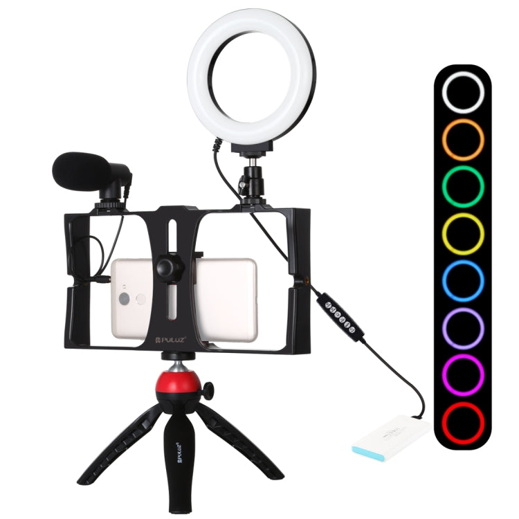 PULUZ 4 in 1 Vlogging Live Broadcast Smartphone Video Rig + 4.7 inch 12cm RGBW Ring LED Selfie Light + Microphone + Pocket Tripod Mount Kits with Cold Shoe Tripod Head — view 15