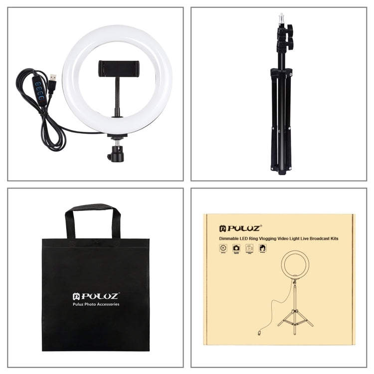 PULUZ 7.9 inch 20cm Light+ 1.1m Tripod Mount USB 3 Modes Dimmable Dual Color Temperature LED Curved Light Ring Vlogging Selfie Photography Video Lights with Phone Clamp — view 11