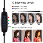 PULUZ 7.9 inch 20cm Light+ 1.1m Tripod Mount USB 3 Modes Dimmable Dual Color Temperature LED Curved Light Ring Vlogging Selfie Photography Video Lights with Phone Clamp — view 5