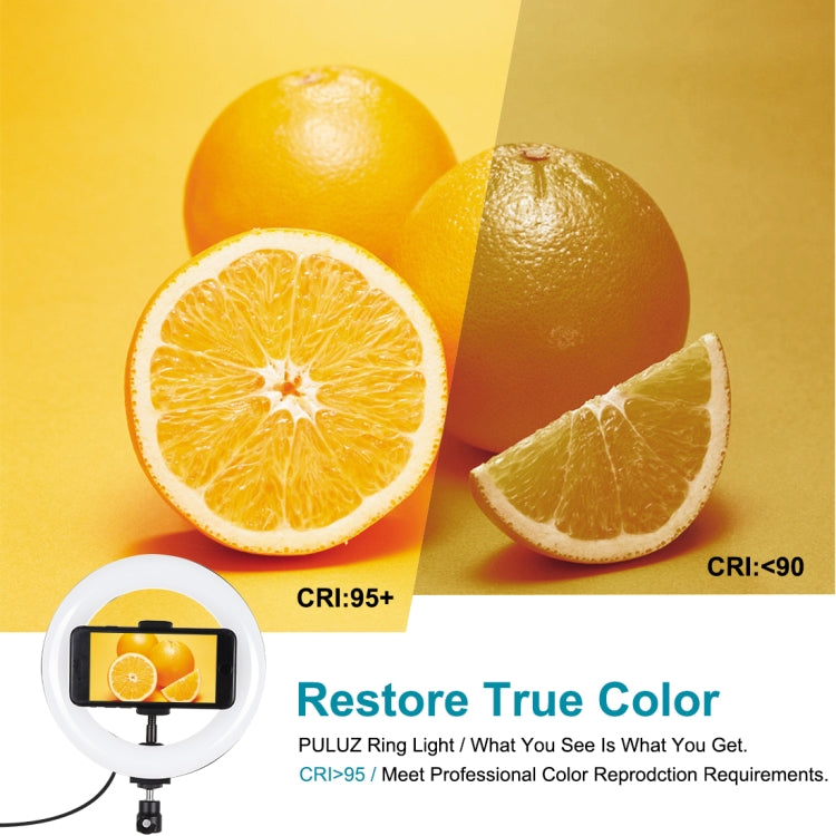 PULUZ 7.9 inch 20cm Light+ 1.1m Tripod Mount USB 3 Modes Dimmable Dual Color Temperature LED Curved Light Ring Vlogging Selfie Photography Video Lights with Phone Clamp — view 7