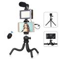 PULUZ 4 in 1 Vlogging Live Mini Octopus Bracket Kit + Studio Light + Microphone + Phone Clamp Kits