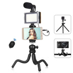PULUZ 4 in 1 Vlogging Live Mini Octopus Bracket Kit + Studio Light + Microphone + Phone Clamp Kits