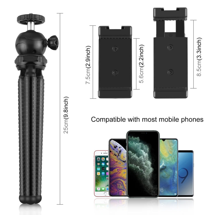 PULUZ 4 in 1 Vlogging Live Mini Octopus Bracket Kit + Studio Light + Microphone + Phone Clamp Kits — view 3