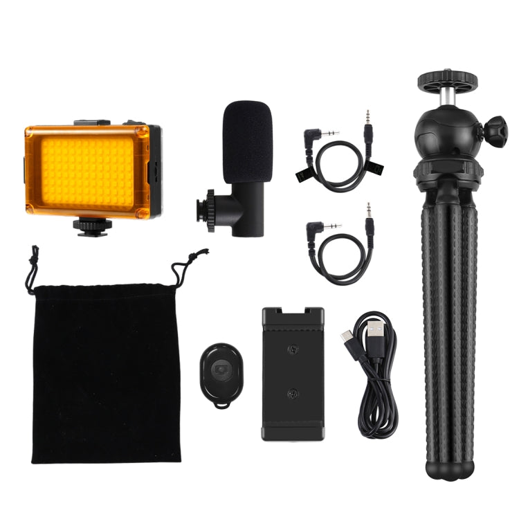PULUZ 4 in 1 Vlogging Live Mini Octopus Bracket Kit + Studio Light + Microphone + Phone Clamp Kits — view 10