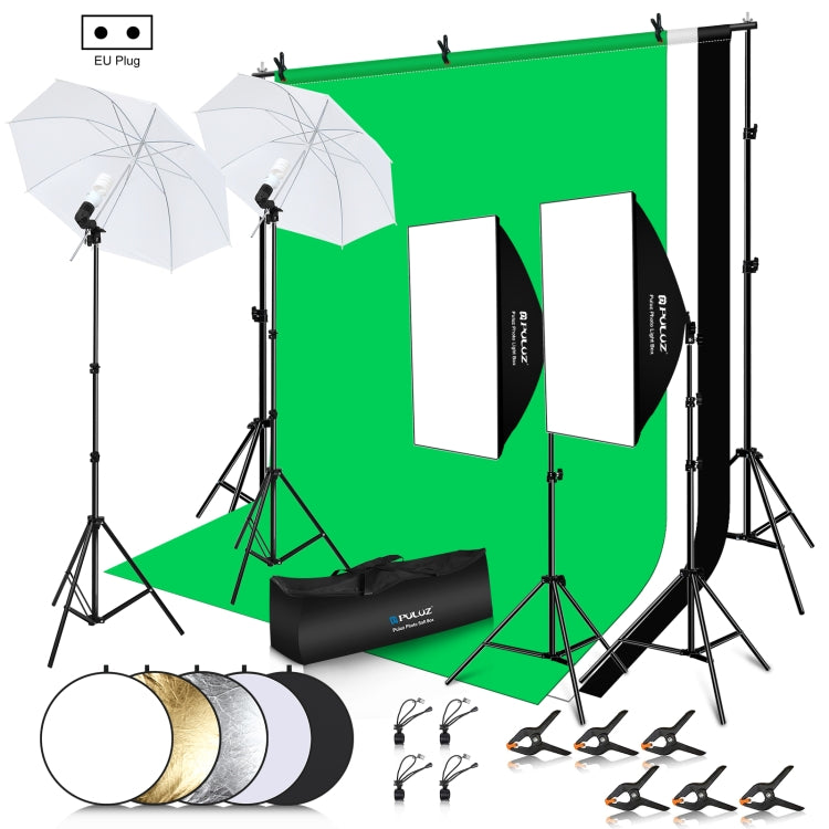 PULUZ LED Light Studio Softbox Photography Kit with 220V Bulb & Background & Reflective & Tripod Mount & Sandbags, Photography Light Kit, Photography Light Kit