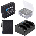 PULUZ 4 in 1 AHDBT-501 3.85V 1220mAh Battery + AHDBT-501 3-channel Battery Charger + Mesh Storage Bag + Battery Storage Box Kits for GoPro HERO7 /6 /5