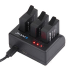 PULUZ 4 in 1 AHDBT-501 3.85V 1220mAh Battery + AHDBT-501 3-channel Battery Charger + Mesh Storage Bag + Battery Storage Box Kits for GoPro HERO7 /6 /5