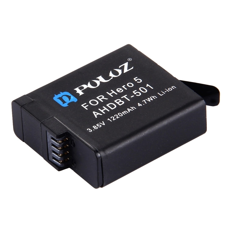 PULUZ 4 in 1 AHDBT-501 3.85V 1220mAh Battery + AHDBT-501 3-channel Battery Charger + Mesh Storage Bag + Battery Storage Box Kits for GoPro HERO7 /6 /5
