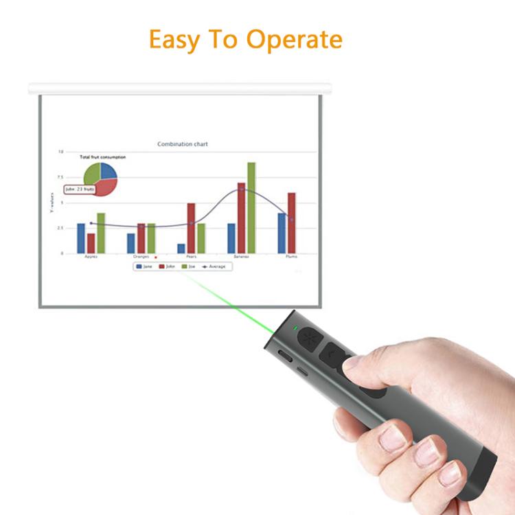 Doosl Dsit038 2.4GHz Wireless Presenter PowerPoint Clicker Representation Remote Control Green Laser Pointer, Control Distance: 100m