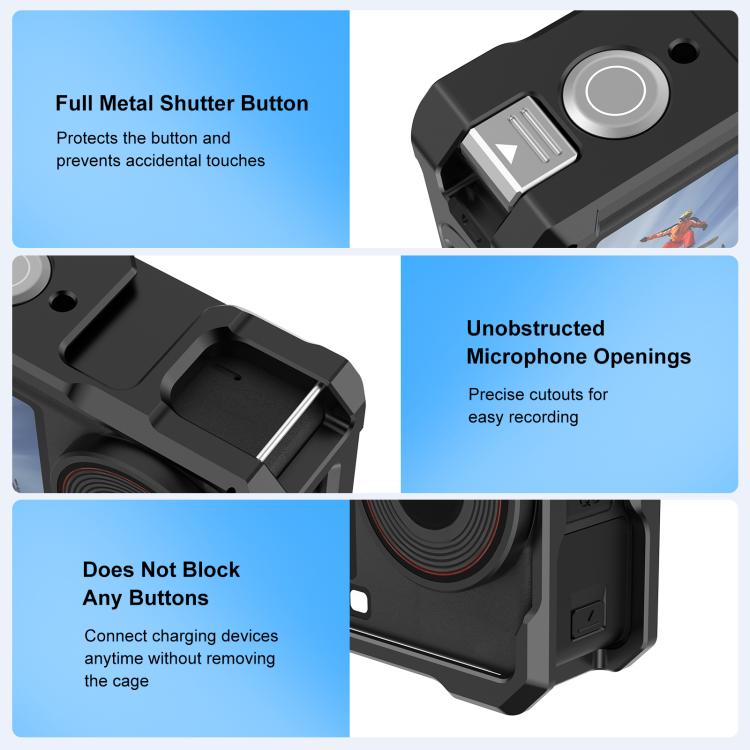 For DJI Osmo Action 6 PULUZ Metal Cage Frame with Cold Shoe