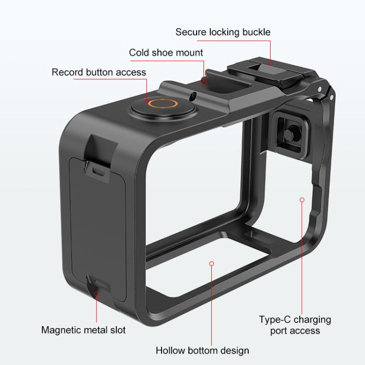 For DJI Osmo Action 6 PULUZ Plastic Cage Vertical-Horizontal Expansion Adapter Frame with Cold Shoe