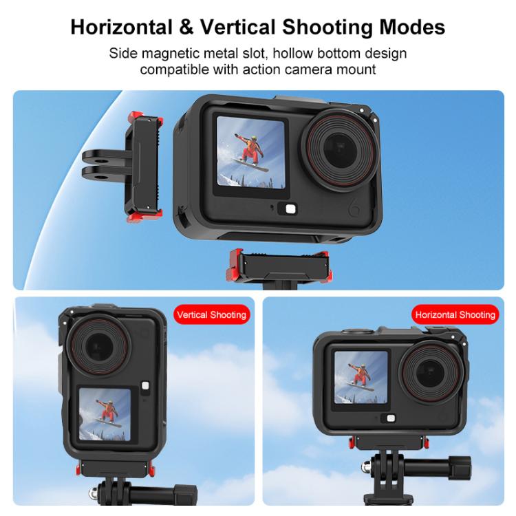 For DJI Osmo Action 6 PULUZ Plastic Cage Vertical-Horizontal Expansion Adapter Frame with Cold Shoe
