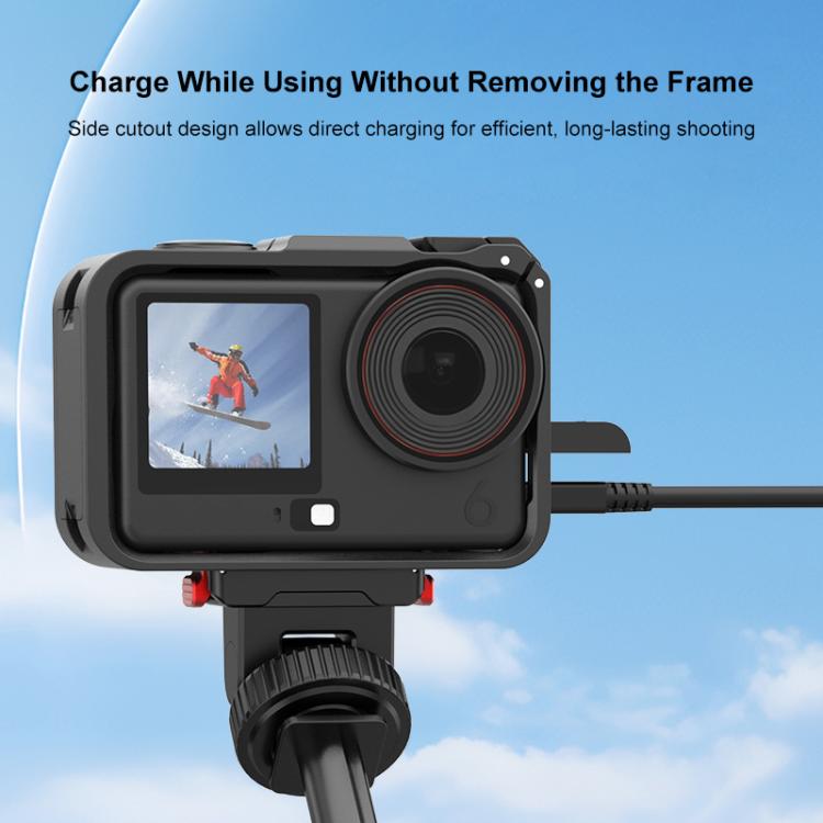 For DJI Osmo Action 6 PULUZ Plastic Cage Vertical-Horizontal Expansion Adapter Frame with Cold Shoe
