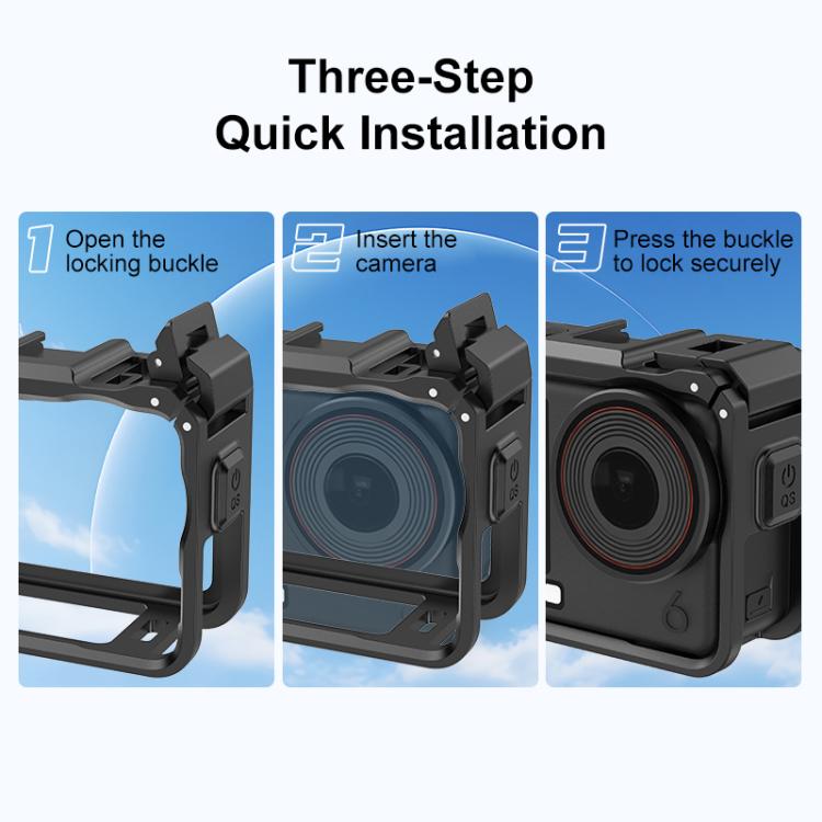 For DJI Osmo Action 6 PULUZ Plastic Cage Vertical-Horizontal Expansion Adapter Frame with Cold Shoe