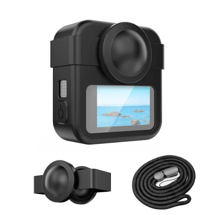 For GoPro MAX2 PULUZ Body Silicone Protective Case with Dual Lens Caps Cover & Strap