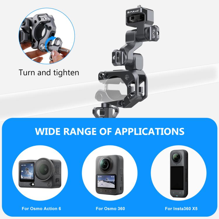 PULUZ Panoramic & Action Cameras Professional 3-Way Gimbal Motorcycles Bicycles Handlebar Aluminium Alloy Mount