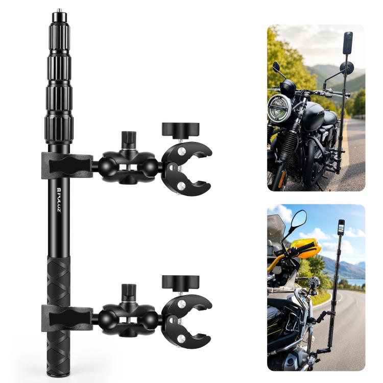 PULUZ Cycling Quick Release Bracket with 150cm Locking Selfie Stick Set, 2 x Dual-heads Crabs Clamps Handlebar Fixed Mount