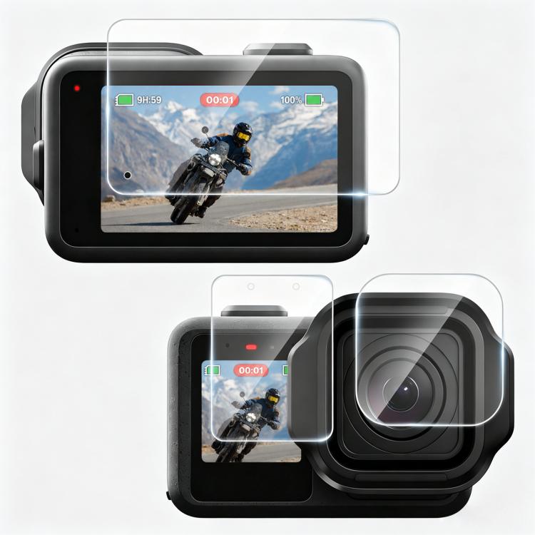 PULUZ Lens + LCD Display 9H 2.5D Tempered Glass Film for GoPro MISSION 1 / 1 Pro