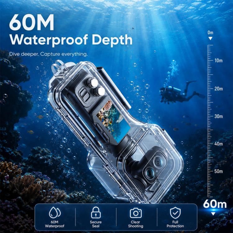 Waterproof Housing 60m/196ft Underwater Diving Case, High-transparency Optical Glass, For Insta360 Luna Ultra