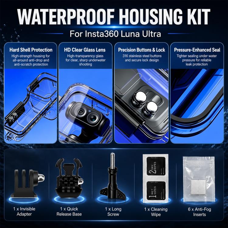 Waterproof Housing 60m/196ft Underwater Diving Case, High-transparency Optical Glass, For Insta360 Luna Ultra