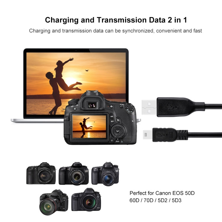 1m Mini 5pin USB Sync Data Charging Cable for Canon EOS 50D / 60D / 70D / 5D2 / 5D3
