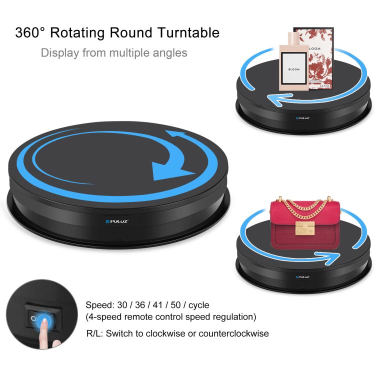 PULUZ 30cm Adjusting Speed Rotating Turntable Display Stand, Load 10-15kg, US Plug